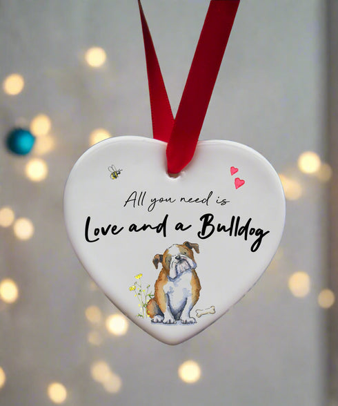 Love and a Bulldog Ceramic Heart